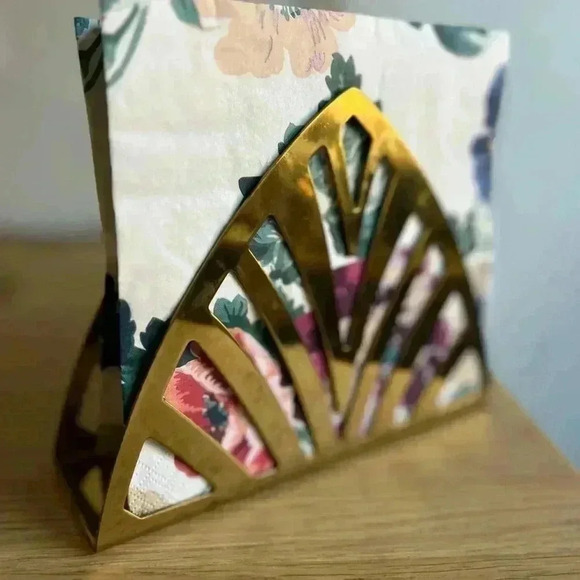 IKEA TILLSTÄLLNING Napkin holder, brass color/ gold Brass Art Deco Triangle - Picture 7 of 11